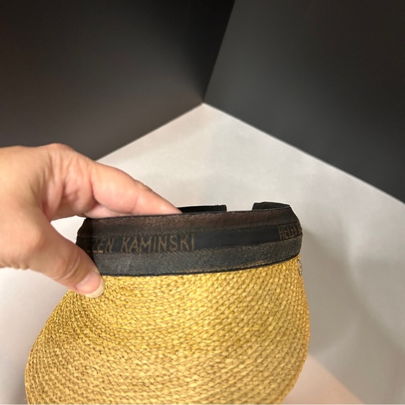 Helen Kaminski Tan Straw Sun Visor Hat Brown Band 9” Bib pickle Ball gardening - Picture 8 of 10